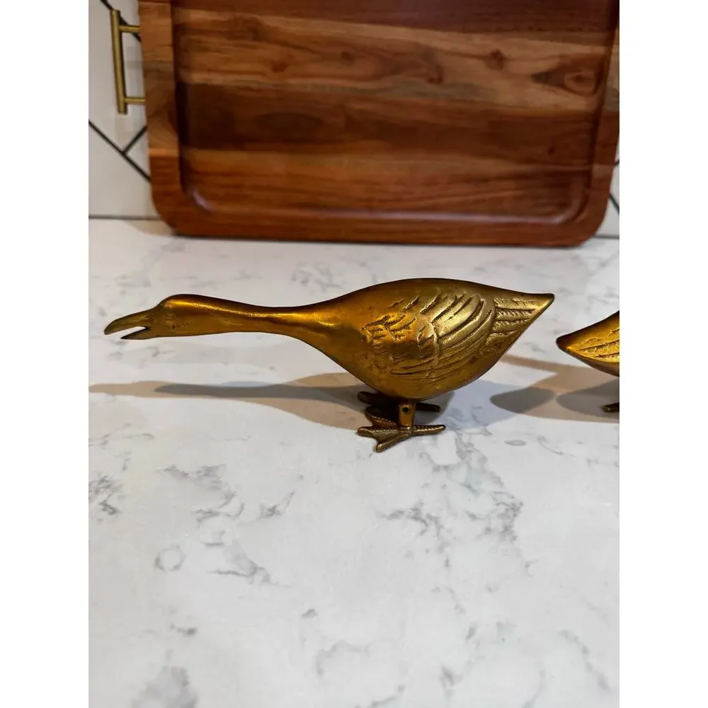 vintage solid brass goose figurines mid century modern cottage man cave granny